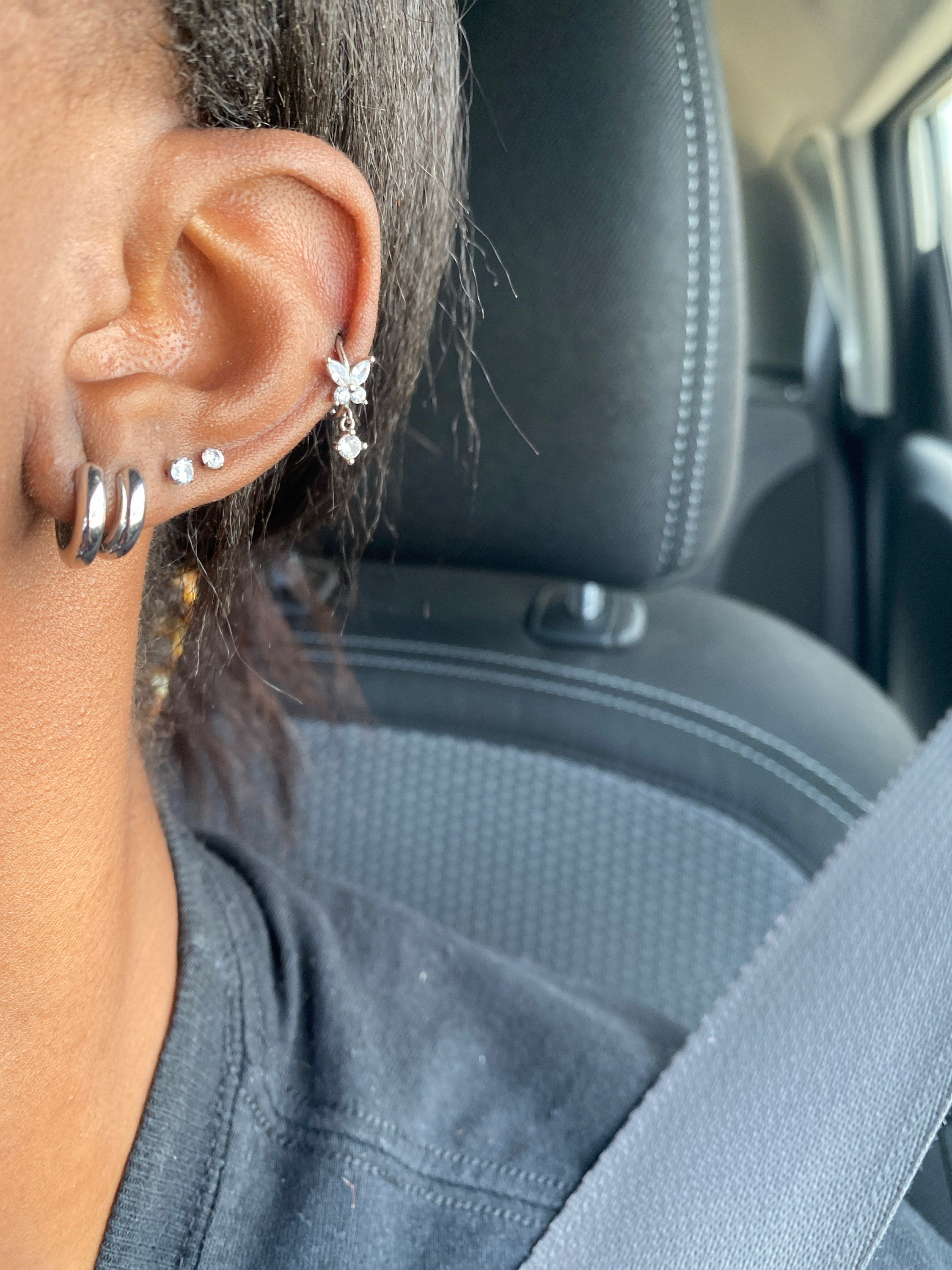 Butterfly hoop earrings - Cartilage hoop earrings - Cz dangle charm hoops - Cz earrings - Minimalist earrings - Tiny Hoop Earrings