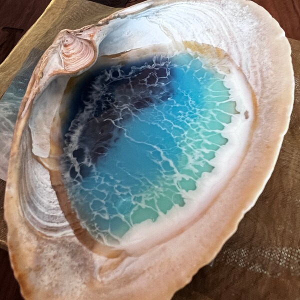Ocean Resin Shell Ring Dish Trinket Dish Waves Beach Epoxy Handmade ...