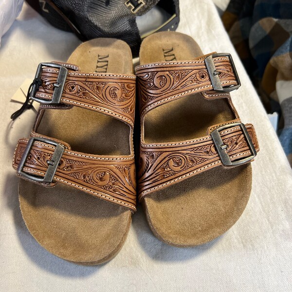 tooled leather sandals
