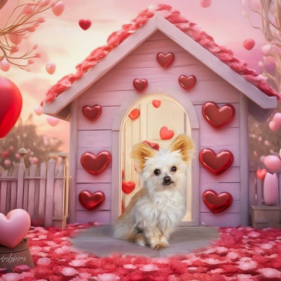 Valentine Love Doghouse Digital Backdrop Bundle. AI Generated. Hearts ...