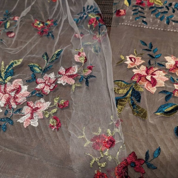 Royalty Fabrics Multi color Sun flower 3d design embroider in a Black mesh lace-sold by the yard.