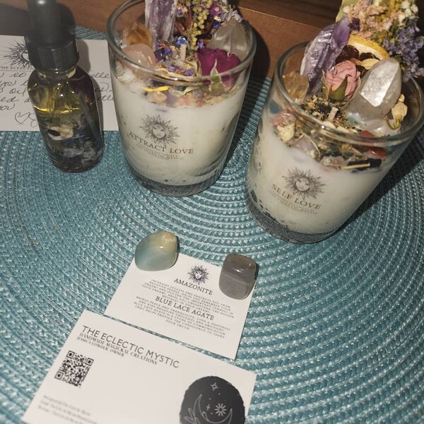 Attract Love Intention Candle Packed With Crystals, Herbs & Flowers ...