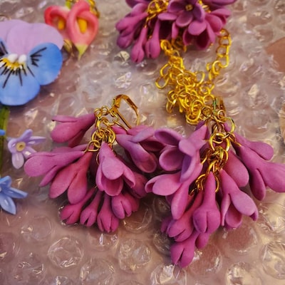 Purple Lilac Flower Earrings Floral Drop Earrings Polymer - Etsy