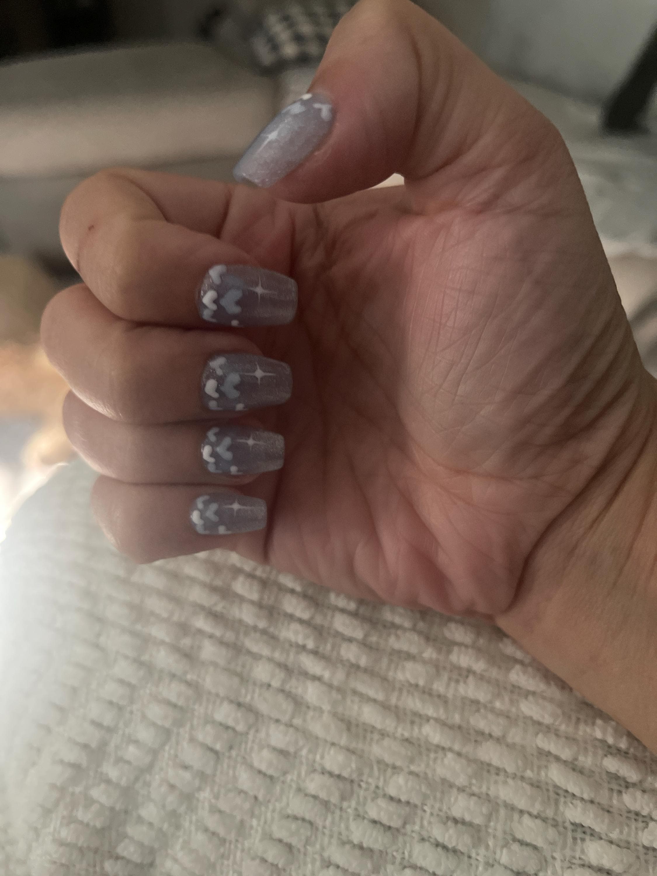 New Version | Short Baby Blue Reflective Cat Eye Little Heart Press On Nails | Gel Nails | Heart Nails | Cat Eye Nails | lmz142