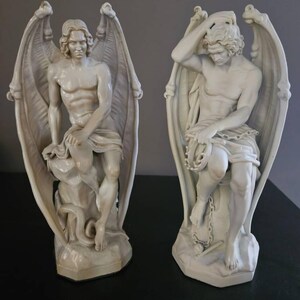 悪の天使。手描きの彫刻。ジョセフ・ギーフス作「ルシファー」。大理石