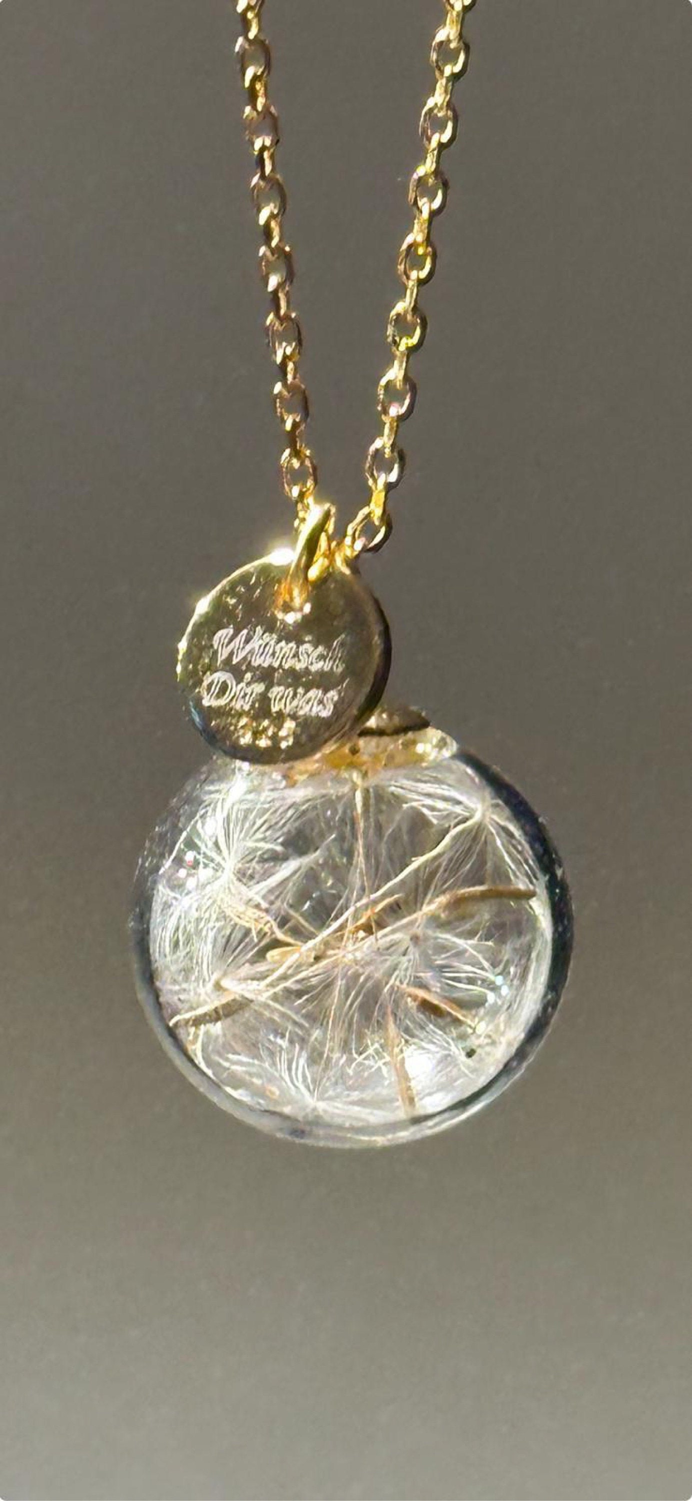 925er Silver necklace with real dandelions and personalized disc • Silver/Gold/Rosegold • real dandelions • gift for her • handmade • K510