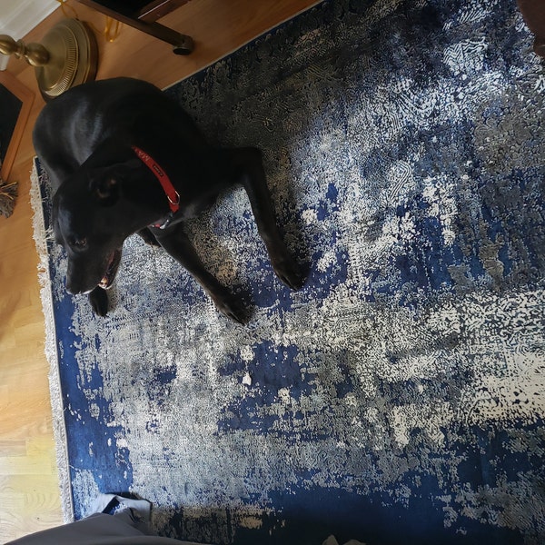 Dark Blue Abstract Rug, Navy With Gray Rug, Rugs for Living Room and Bedroom, Washable Rug, Gray ...