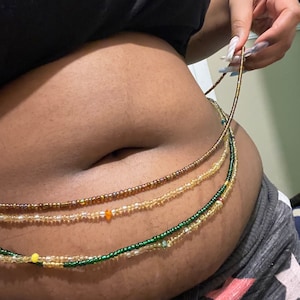 Dede Gold Waist Beads Large / Handmade Handcrafted with Quality Glass Seed Beads and Elastic and Chains.