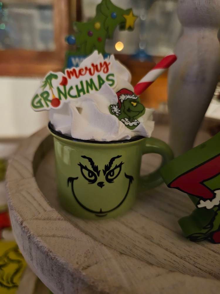 Christmas, Mean one, Christmas decor, Christmas gift, tiered tray decor, tiered tray Christmas, mini mug, mini mug decor, christmas mini mug