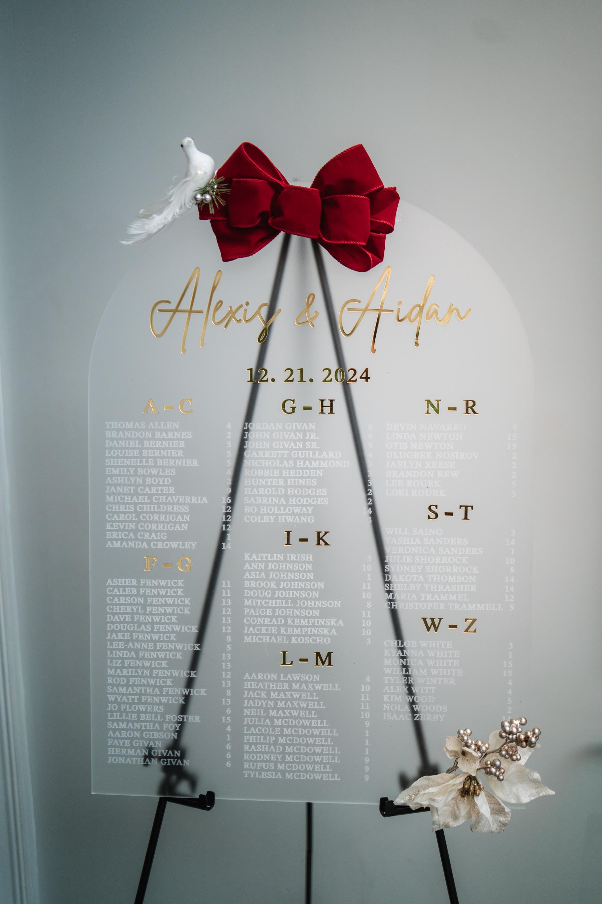 Sitzplan für die Hochzeit – Acryl-Sitzplan – Tisch-Sitzplan – Alphabetischer Sitzplan – Sitzplanschild