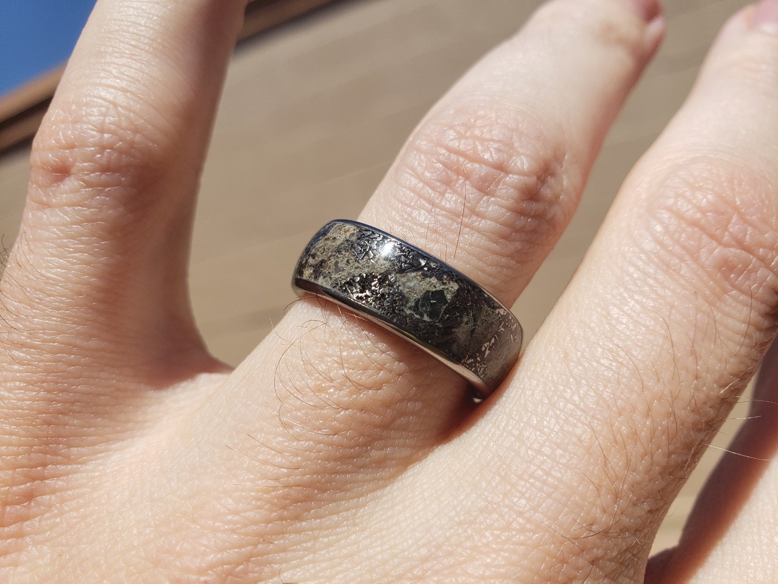 Lunar jewelry, Moon meteorite, Meteorite mens ring, Mens wedding band