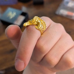 925Kスターリングシルバー製調節可能ドラゴンリング：手作りメンズ神話