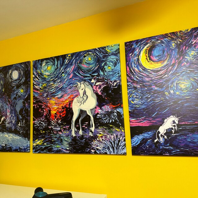 Uhomate Unicorn Starry Night Canvas Wall Art - Vincent Van Gogh Inspired Poster, 11"x14" Unframed