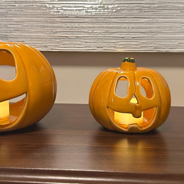 セラミック製ハロウィンパンプキンティーライトホルダー3個セット