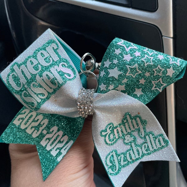 Set of 2 Personalized Cheer Bow Keychain Set: Glitter Ribbon, Custom ...