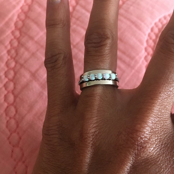 Opal Ring, Opal Stacking Ring, White Opal and CZ Ring, Gold Opal Ring ...