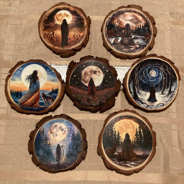 October Full Moon Plaque - Hunter's Moon - XL Wood Slice Holiday ...
