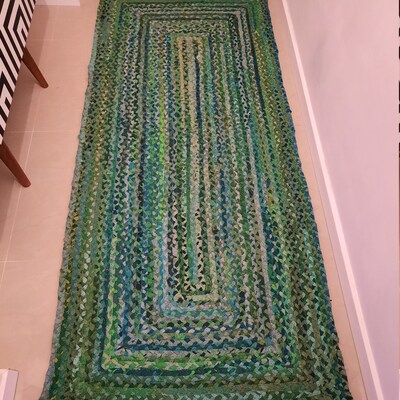 Handmade Bohemian Cotton Chindi Area Rug – Turquoise Blue Multi, 5 X 7 Ft, Reversible, Hand-Woven, India