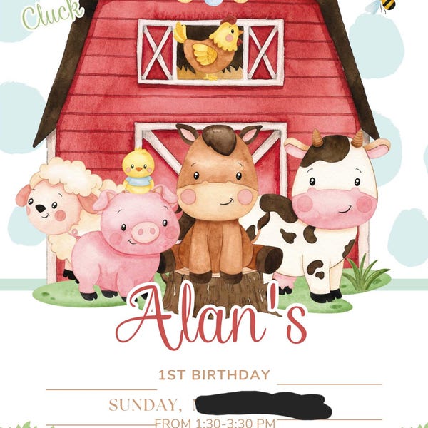 Farm Invitations Editable Pink Farm Birthday Invitation, Farm Animals Birthday Invite ...
