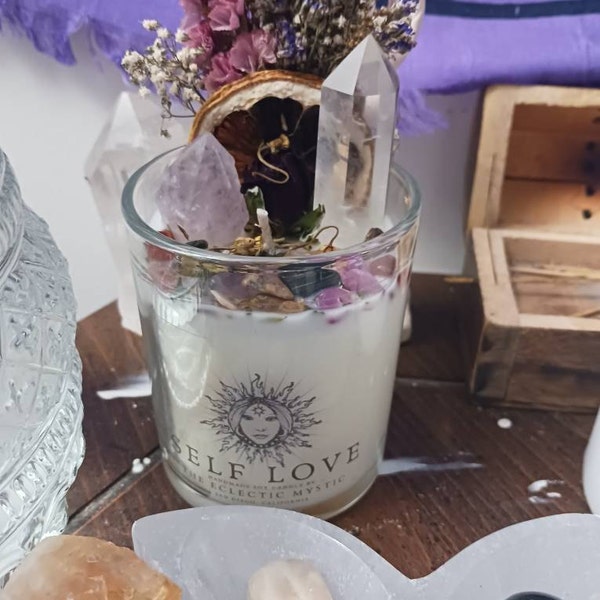 Self Love Intention Candle With Crystals, Herbs & Flowers- Black ...
