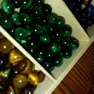 Lot De Perles œil De Tigre Vert Naturel - Tailles 4/6/8/10/12 Mm - Neuf (90/60/46/36/30 Pièces)