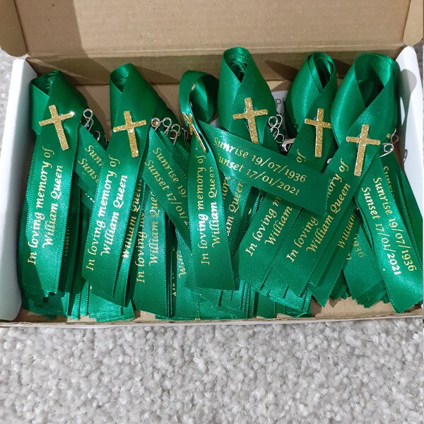 Personalised Funeral Ribbons. in Loving Memory Pre Shaped Satin Ribbon ...
