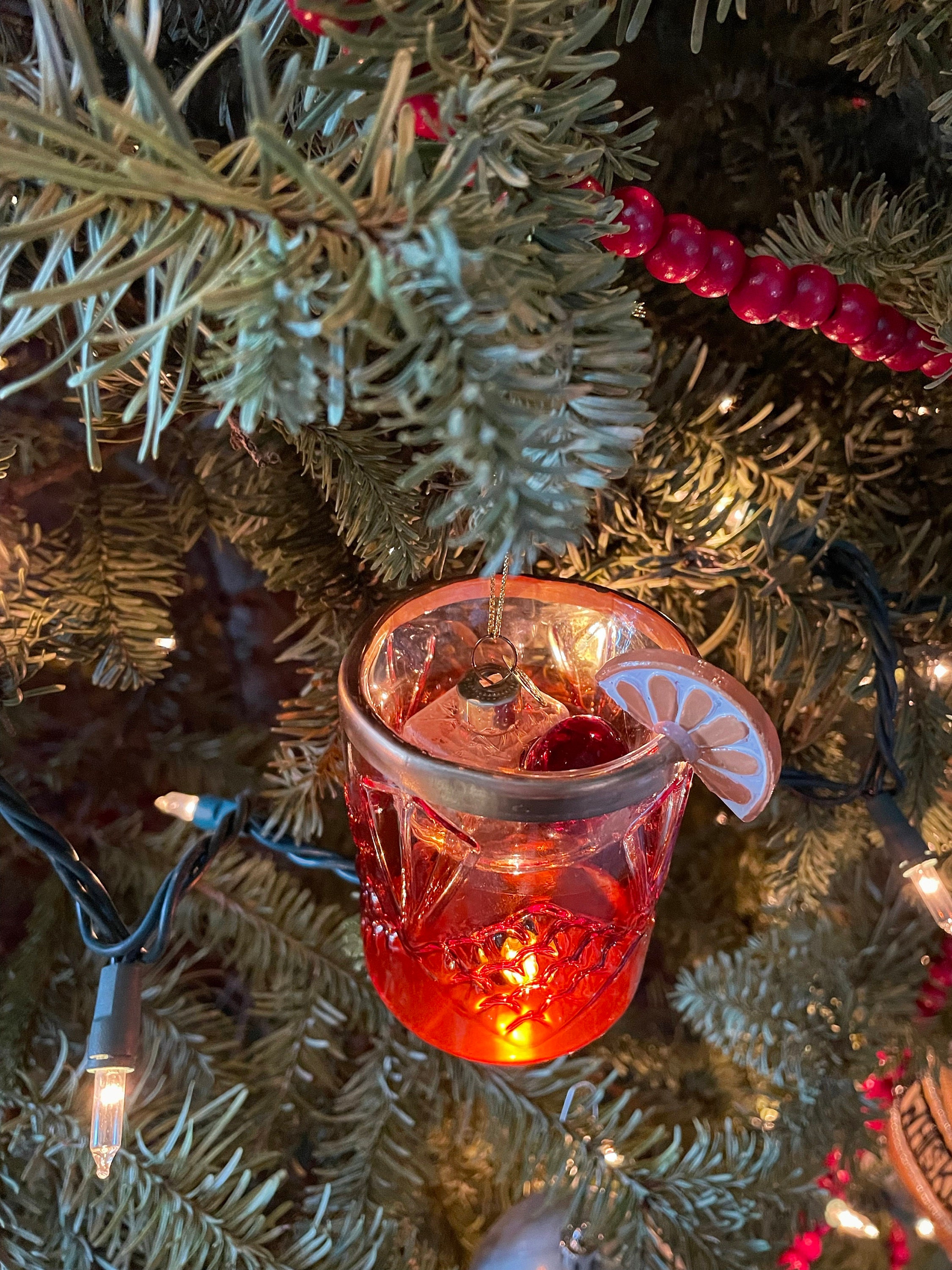 Old Fashioned - Whiskey Cocktail Christmas Ornament - Holiday Gift - Whiskey Lover Gift - Handblown Glass Decoration