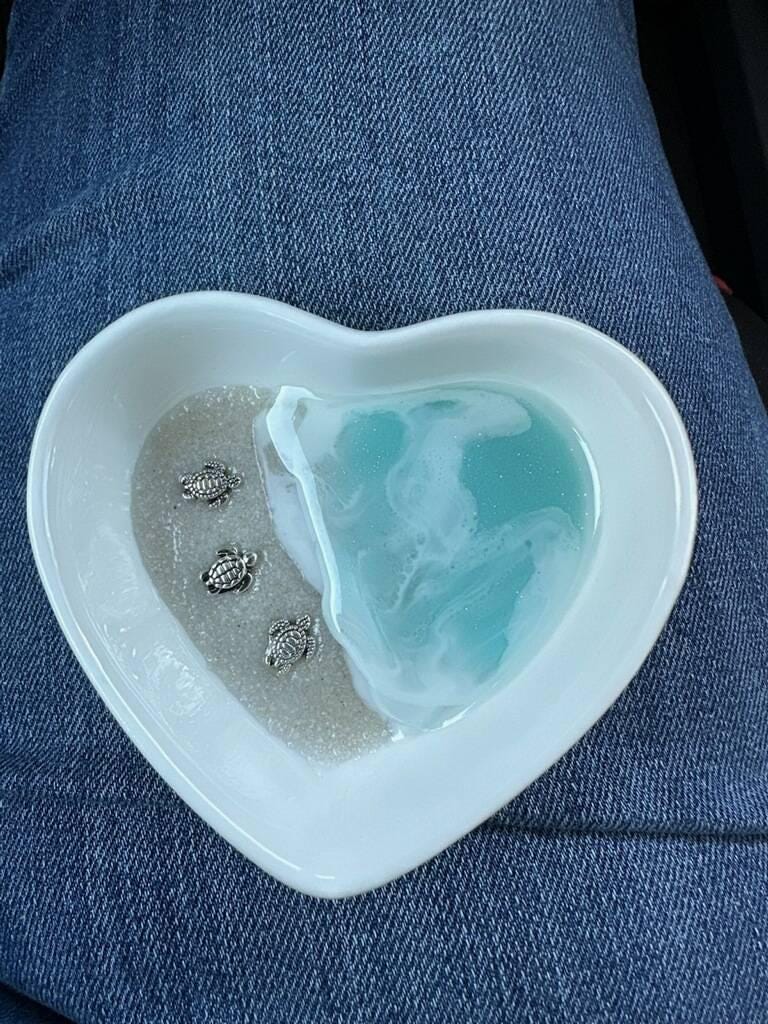 Personalized Turtle Ring Dish Custom Wedding Gift Engagement Engaged Fiancé Wife Custom Ocean Decor Beach Ceramic Heart Woman Anniversary