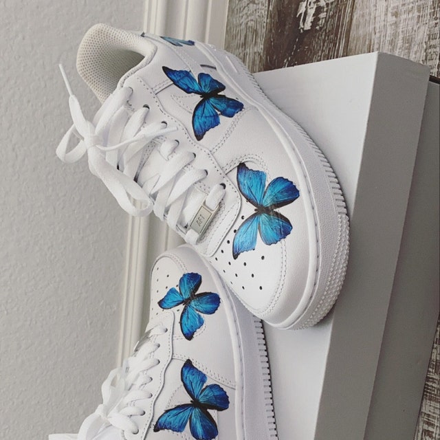 Custom Nike Air Force 1s With Various Blue Butterflies – theshoesgirl