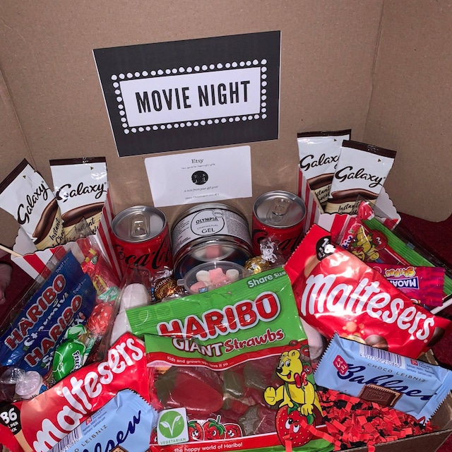 COUPLES MOVIE BOX Date Night Movie Night Smores Kit Food Hamper Anniversary  Valentines Day Chocolate Gift Gift for Couples 