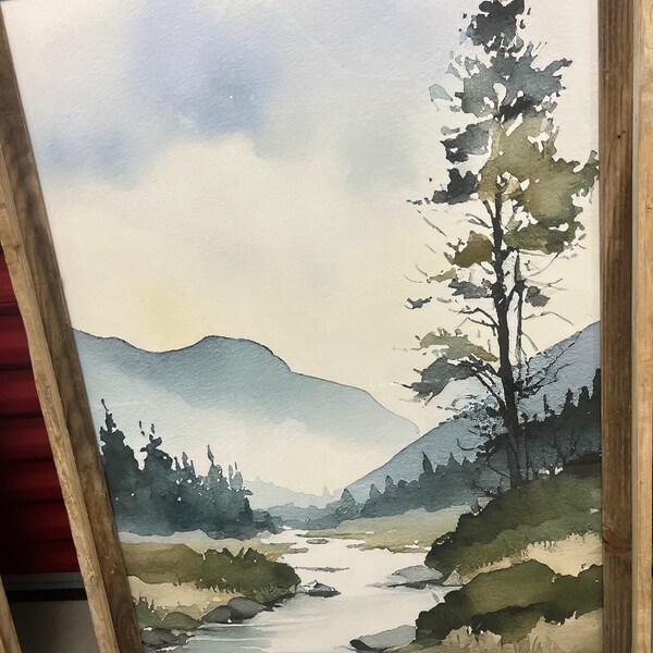 Idaho Painting Mountain River Landscape Watercolor Pine Tree Art Print ...
