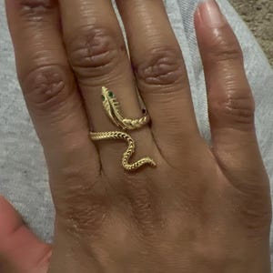 Snake Wrap Ring - Open Band with Green Zircon Eyes Gothic Punk