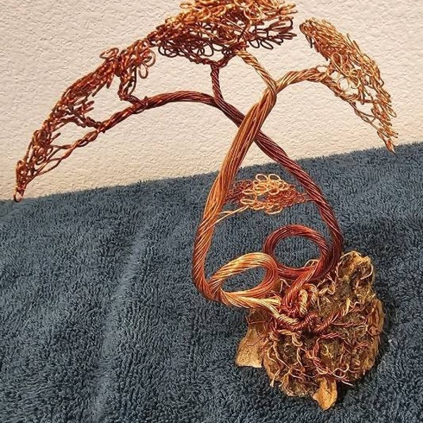 Entwined Patterns Using Wire Twin Entwined Bonsai Tree Copper Wire Tree on Ohko Dragon Stone ...