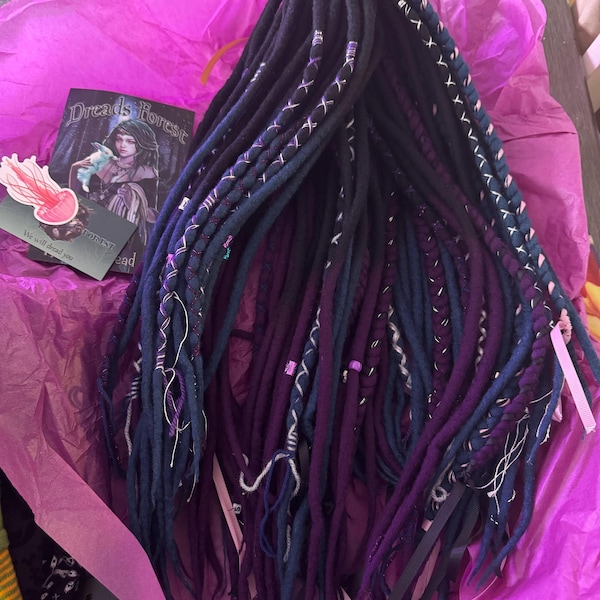 Wool Dreadlocks Ombre Black-purple, Ombre-black-blue Navy Braids ...