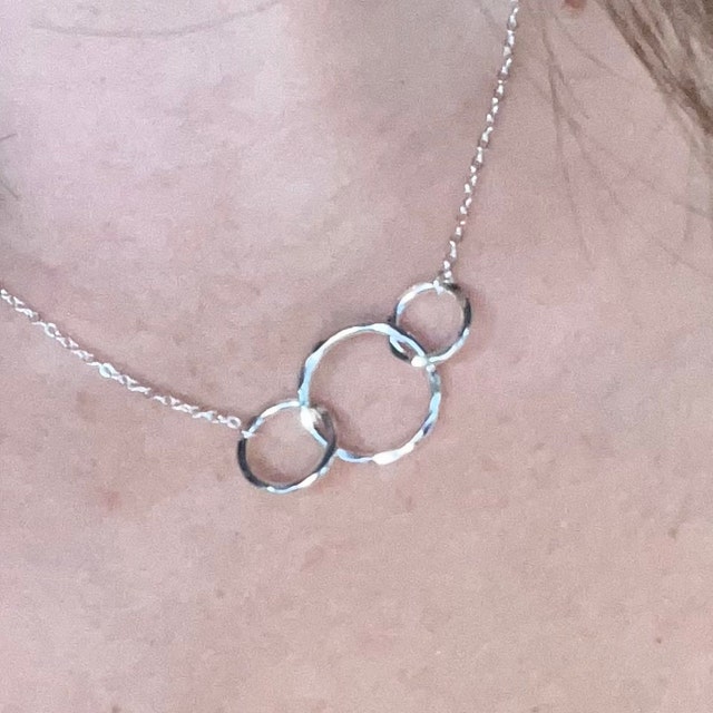 HOPE LOVE SHINE Mother Daughter Necklace Set - Interlocking Circle Pendants, Sterling Silver Or Gold Vermeil