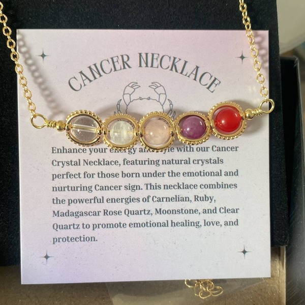 Handmade Cancer Crystal Necklace, Zodiac Choker, Carnelian, Ruby ...
