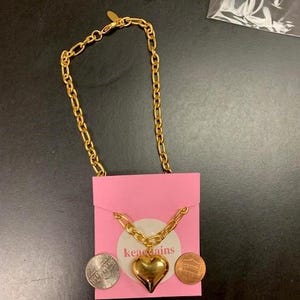 Gold Puffed Hollow Heart Pendant Necklace Chunky Jewelry