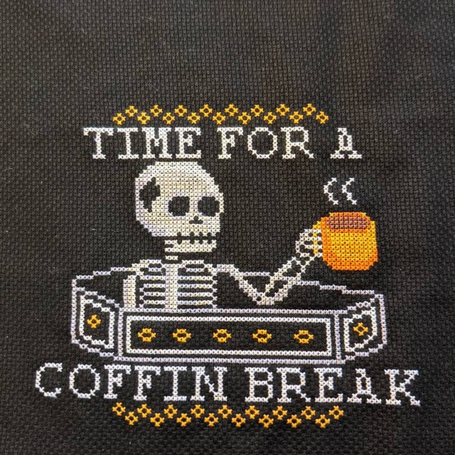 Coffin Break Cross Stitch Pattern PDF Coffee Horror Modern 