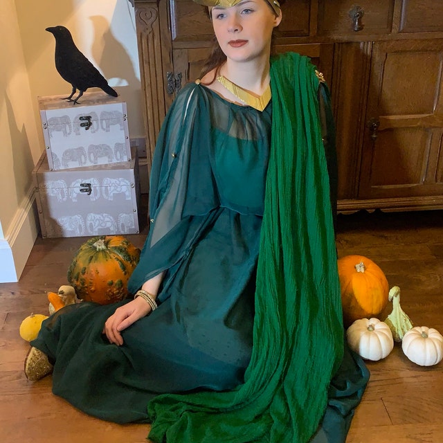 green emerald velvet dress Custom-Made Women's Doric Chiton