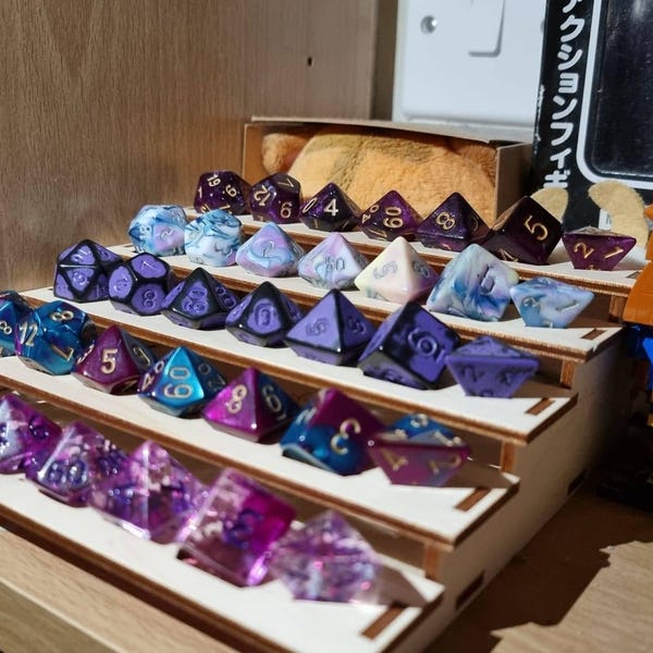 Dice Display Rack | 7 Polyhedral Dice Sets | Wooden | Laser Cut | PVA ...