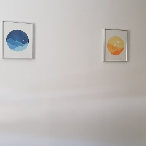 Sun Moon and Stars Nursery Wall Art Set of 2 Prints, Nursery Decor ...