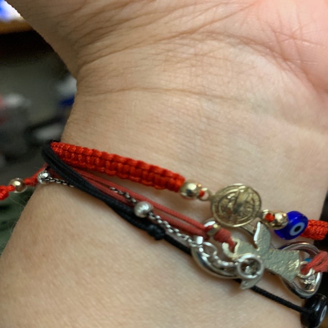 Double Protection Red Thread Bracelet- Evil Eye & Saint Benedict Medal –  Shop Cosmic Healing
