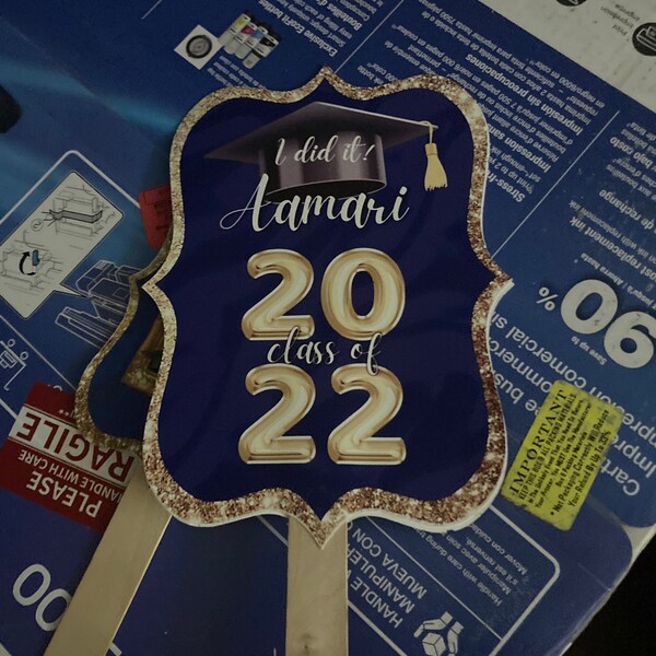 Editable Graduation Fans Royal Blue Gold Centerpiece Graduation Photo ...