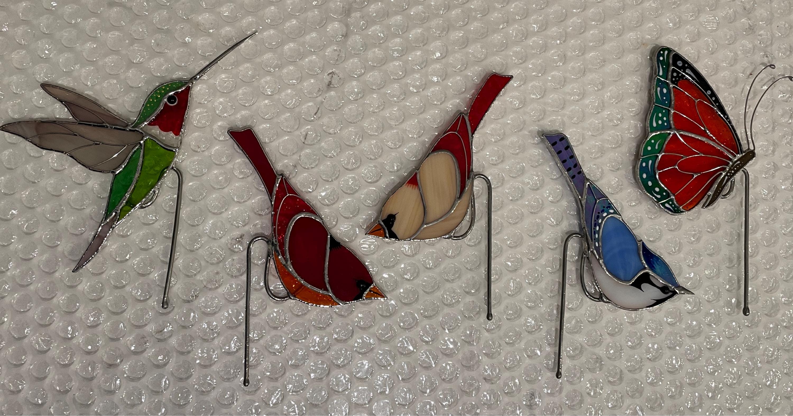 Stained glass Blue Jay Bird Suncatcher Stained glass planter decor 50th birthday gift for women Unique handmade gift Home Plant Dicoretion