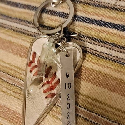 Leather Baseball Keychain, Used Baseball Leather Rectangle or Round Key Chain, Backpack Charm ...
