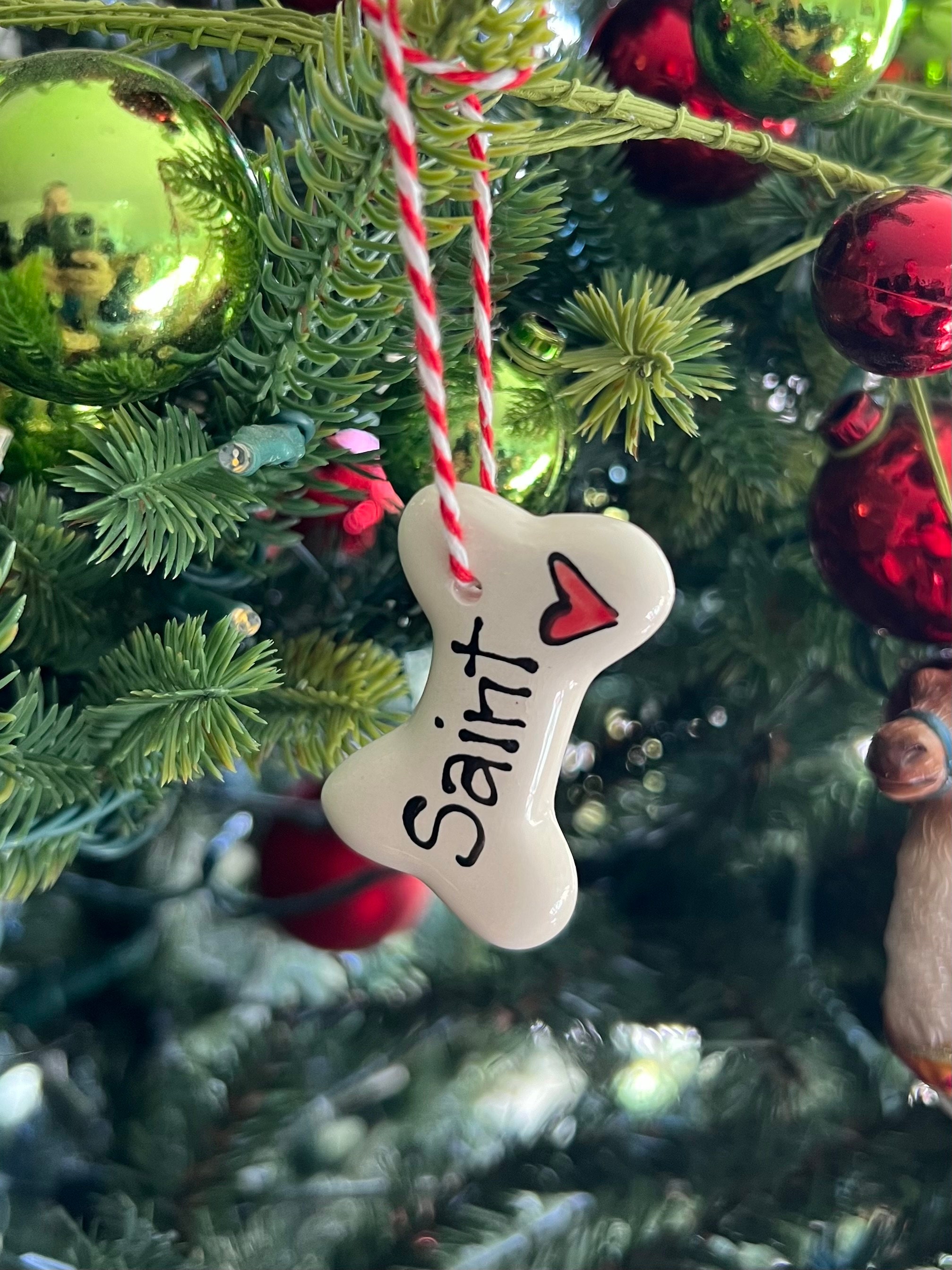 Dog Christmas decoration, personalised Christmas decoration, dog bone hanging decoration, personalised ceramic bone, gift for dogs, Xmas dog