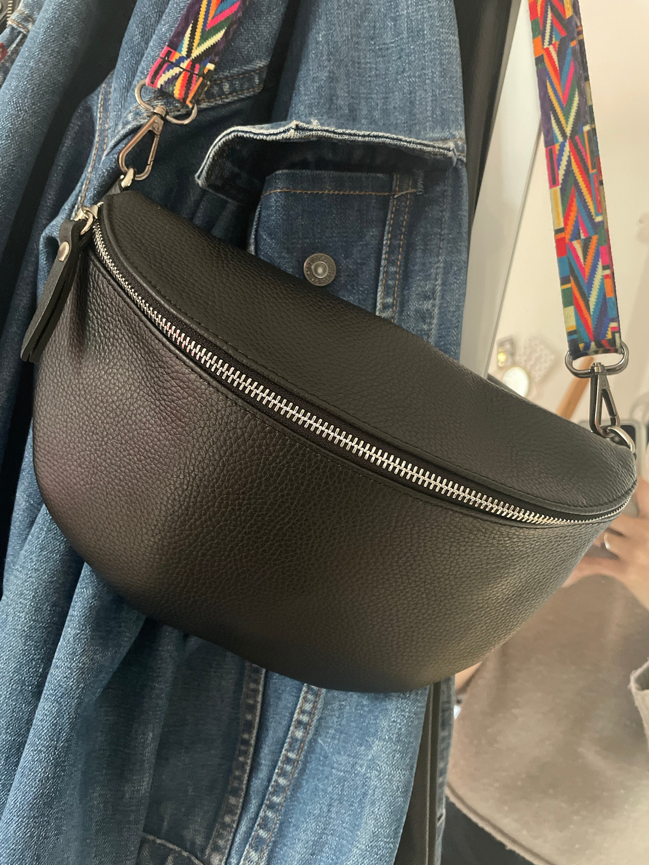 Large Leather fanny pack women, belt bag with wide interchangeable strap, crossbody bag, personalized shoulder bag, bum bag, gift for her
