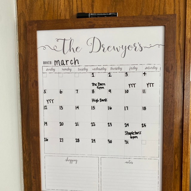 Personalized Calendar , Dry Erase Custom Chalkboard Calendar , 18x24  Calendar, Framed Wall Calendar 1813 Eagleton 