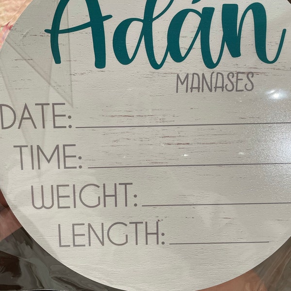 Birth Stats Round Wood Baby Name Sign Wooden Personalized Baby Name ...