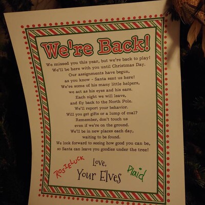 Welcome Back Letter to Kids From Their Christmas Elves Have Returned ...